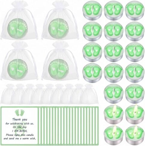 Treela 20 Sets Baby Shower Party Favors Tea Lights Candles for Guests Cute Baby Feet Shaped Burning Thank You Tags Return Gifts for Baby Shower(Pink) in Saudi Arabia