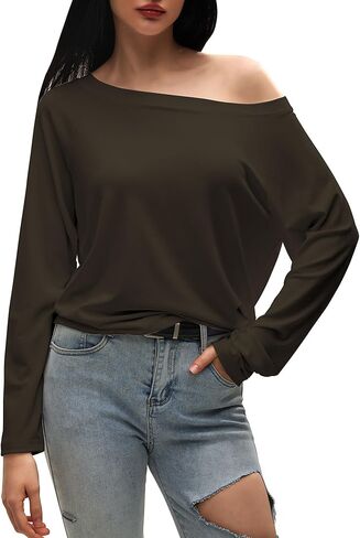 Women’s Off The Shoulder Tops Long Sleeve Spring Outfits 2026 Y2K Trendy Going Out Top in Saudi Arabia