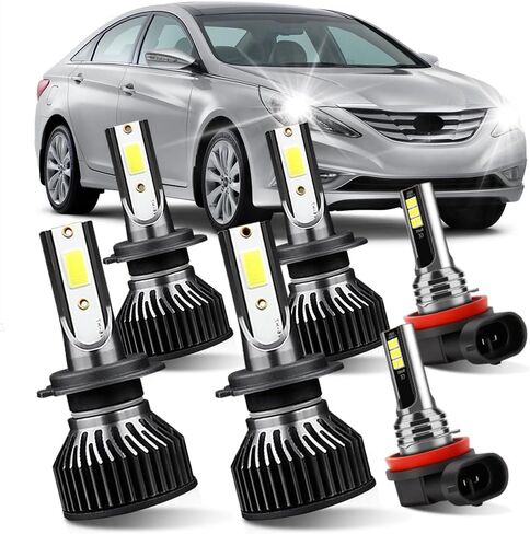 مجموعة مصابيح أمامية مطورة تناسب Hyundai SONATA 2011-2014، H7 & H7 & H11، شعاع منخفض مرتفع وإضاءة ضباب، مصابيح بيضاء 6000K، التوصيل والتشغيل، حزمة من 6 in Kuwait
