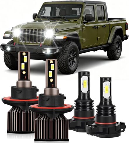 Fits For 2019-2024 Jeep Gladiator High Low Beam Fog Lights Bulbs Combo, 6000K White Plug-and-Play, 30000LM Super Bright Light Bulbs, With Cooling Fan, Pack of 4 in Saudi Arabia