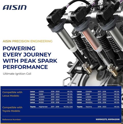 AISIN ESCT-00494 Pack of 6 Ignition Coils - Compatible with Toyota Tacoma 2016-2023, Highlander 2017-2019, Lexus RX450hL IS300 LC500h RC300 2016-2024 - 3.5L 6Cyl in Saudi Arabia