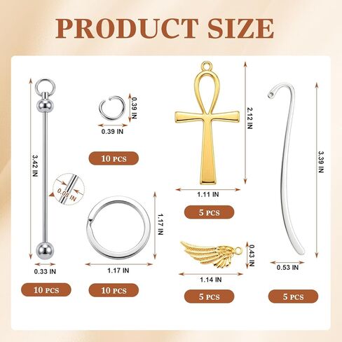 10 Pcs Beadable Bookmark Making kit Blanks DIY Metal Bookmarks with 5 Gold Cross & 5 Gold Wing Charms, Beaded Craft Jewelry Making Kit for Book Lovers, Includes Storage Box in Saudi Arabia
