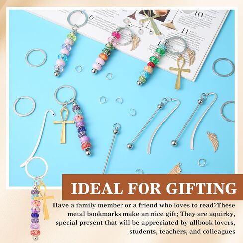 10 Pcs Beadable Bookmark Making kit Blanks DIY Metal Bookmarks with 5 Gold Cross & 5 Gold Wing Charms, Beaded Craft Jewelry Making Kit for Book Lovers, Includes Storage Box in Saudi Arabia