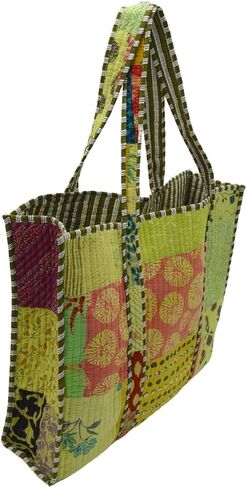 Handmade Quilted Cotton Travel Tote Bag with Block Print Design with Patchwork in Saudi Arabia