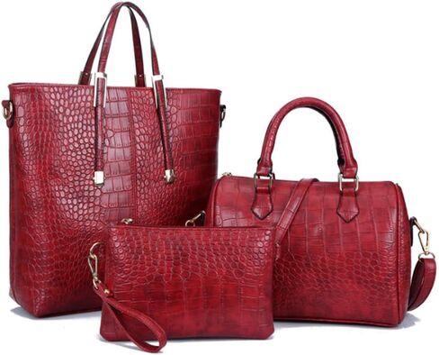 المرأة حمل المحافظ وحقائب اليد 3PCS بو نمط التمساح الأعلى مقبض حقيبة مخلب المحفظة in Kuwait