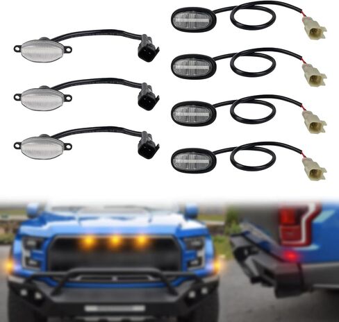 7 قطع من مصابيح الشبكة الأمامية LED ومجموعة كومبو لعلامات الانعطاف الجانبية LED متوافقة مع F150 / F150 Rap-tor 2016-2020 كهرمان أمامي/خلفي أحمر إشارة الانعطاف استبدال مصباح واضح لين in Kuwait