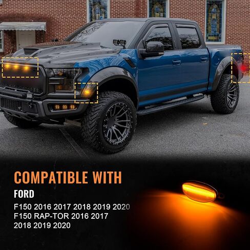 7 قطع من مصابيح الشبكة الأمامية LED ومجموعة كومبو لعلامات الانعطاف الجانبية LED متوافقة مع F150 / F150 Rap-tor 2016-2020 كهرمان أمامي/خلفي أحمر إشارة الانعطاف استبدال مصباح واضح لين in Kuwait