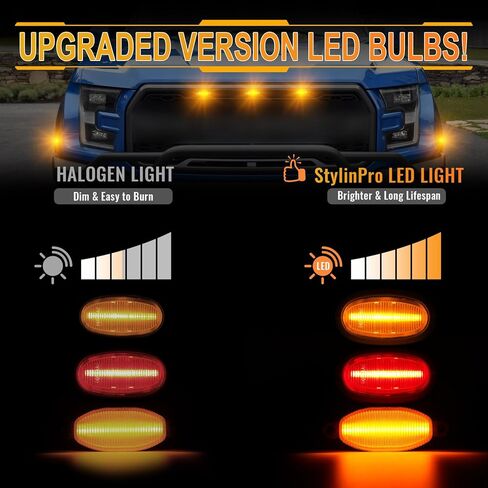 7 قطع من مصابيح الشبكة الأمامية LED ومجموعة كومبو لعلامات الانعطاف الجانبية LED متوافقة مع F150 / F150 Rap-tor 2016-2020 كهرمان أمامي/خلفي أحمر إشارة الانعطاف استبدال مصباح واضح لين in Kuwait