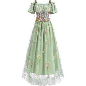 NSPSTT فستان عصر النهضة للنساء زي الجنية الفيكتوري فساتين زهرية متدفقة مشد القرون الوسطى الزي 2 قطعة in Kuwait