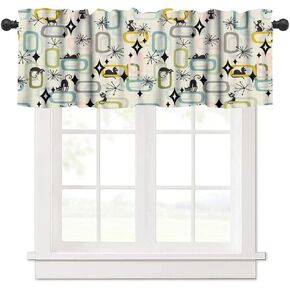 Mid Century Black Cat Window Valance Curtains Atomic Starburst Abstract Geometric 1950s 60s Style Pattern Short Curtain for Kitchen Living Room Bathroom Windows W54xL18in in Kuwait