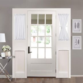 Home Brilliant Sidelight لوحة الباب مخططة شبه شفافة بيضاء معالجات النوافذ ستائر باب فرنسية للخصوصية (لوحتان، 30 بوصة عرض × 40 بوصة طول) in Kuwait