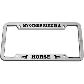 My Other Ride is A Horse Style 2 إطار لوحة ترخيص معدني من الزنك حامل بطاقات السيارة - كروم 4 فتحات in Kuwait
