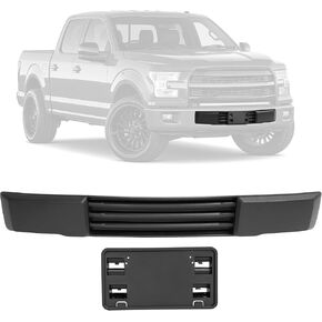 Front Bumper Cover & License Plate Bracket Compatible with 2015-2017 Ford F150 W/O Engine Block Heater Option&Grille Shudders Replace for FL3Z17E810AA FL3Z17A385A FO1044108 FO1068165 FO1044109 in Kuwait