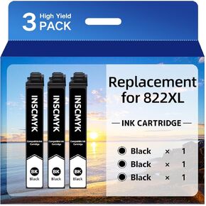 Black Ink Cartridges Remanufactured for Epson 822XL Ink Cartridges Combo Pack Replacement for T822XL for Workforce Pro WF-4833 WF-4834 WF-3820 WF-4820 WF-4830 (3 Pack) in Kuwait