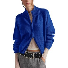 سترات Gnveub بسحاب للنساء بأكمام طويلة وسترات منسوجة مكتنزة وسترات مقصوصة ومعاطف خارجية مع جيوب in Kuwait