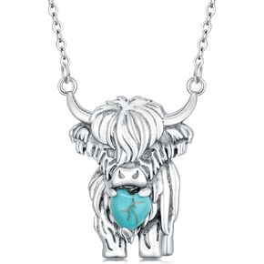 Highland Cow Necklace S925 Sterling Silver Turquoise Highland Cow Pendant Necklace Turquise Jewelry Necklace Gifts for Women Mom Wife Feriends in Kuwait
