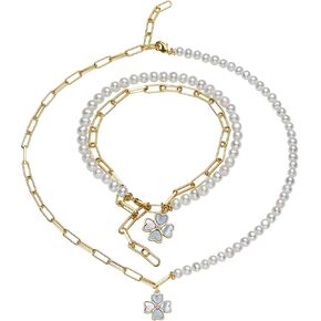 قلادة أو سوار Lucky Clover Leaf 2 في 1 من لؤلؤ المياه العذبة المزروعة (قطعة واحدة) in Kuwait