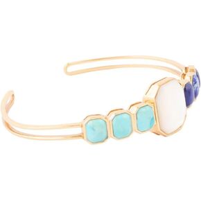 Barse Jewelry Dual Color Blue Lapis Turquoise and White Mother of Pearl Golden Cuff Bracelet in Kuwait