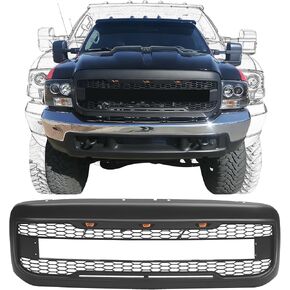 Front Grille Compatible with 1999-2004 F250/ F250 Super Duty/ F350/ F350 Super Duty, Direct Aftermarket Replacement Grill ABS Front Grille with 3 LED Lights and Letters, Matte Black in Saudi Arabia