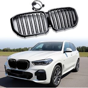 Replacement for 2019-2023 BMW G05 X5 Front Bumer Kidney Grille - Glossy Black Dual Grill with Integrated White LED Light Bar & Night Vision Port - BM1200315, 51137454887, 51138096590 in Kuwait