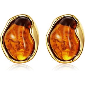 أقراط كهرمان أكريليك للنساء، أقراط ذات حواف ذهبية غير منتظمة من الراتنج، مجوهرات عتيقة للارتداء اليومي والهدايا in Kuwait