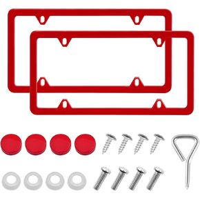 Automotive Universal 2 Pack License Plate Frames Stainless Steel License Plate Holder Covers with Screws Caps Washers Universal 4 Hole Compatible with Car Truck Exterior Accessories, Black in Kuwait