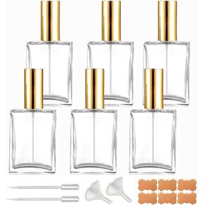 6 Pack 1.7 oz Clear Square Glass Spray Bottle for Essential Oil, 50ml /1.7 oz Fine Mist Spray Bottles for Perfume, Refillable Liquid Containers (Clear, 50ml) in Kuwait