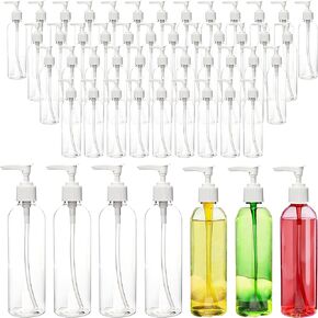 52 قطعة من زجاجة مضخة بلاستيكية فارغة بسعة 8 أونصة/ 250 مل، عبوات شامبو شفافة قابلة لإعادة الملء مع قفل سفر لغسول الجسم والصابون السائل وزيت التدليك وكريم الوجه وبلسم in Kuwait
