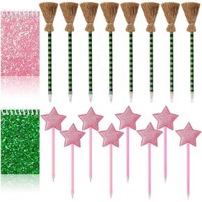 18Pcs Princess and Witch Party Favors with Star Ballpoint Star Pencil Witch Broom Ballpoints Broom Pencils Glitter Mini Spiral Notepads for Party Supplies Decorations in Kuwait