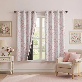 ستائر MEETSKY باللون الوردي المعتم بنسبة 95% لغرفة النوم - ستارة تعتيم الغرفة بحلقات معدنية بطول 63 بوصة، ستائر معزولة حراريًا لغرفة الفتيات، ستائر منقوشة على شكل أوراق شجر مقاس 52 بوصة عرض × 63 بوصة طول، لوحتان in Kuwait