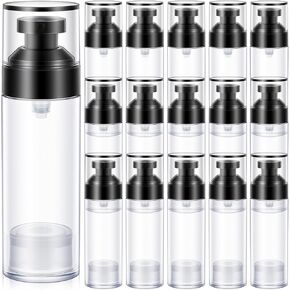 16 Pack Airless Pump Bottles, 1.7oz/50ml Empty Travel Toiletry Containers, Lotion Dispenser with Pump, Small Pumps Bottle for Toiletries Shampoo Lotion and Cream (Black) in Saudi Arabia
