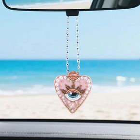 سحر العين الشريرة للسيارة - ملحقات تعليق مرآة السيارة ذات القلب الوردي الشرير، حماية مرآة الرؤية الخلفية سحر زينة معلقة للنساء، شماعة لطيفة ديكور جمالي نافذة باب ديكورات in Kuwait