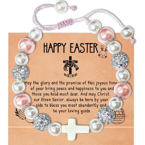 Tifeson Easter Basket Stuffers for Girls Teens, Cross Pearl Adjustable Bracelet for Daughter Granddaughter Niece Easter Christian Inspirational Baptism Communion Confirmation Jewelry Gifts in Kuwait