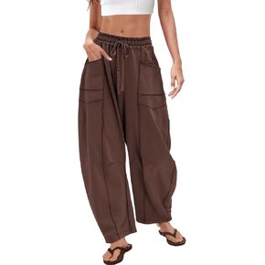 Womens Barrel Sweatpants High Waisted Baggy Wide Leg Lounge Pants, Casual Horseshoe Trousers with Pockets in Saudi Arabia