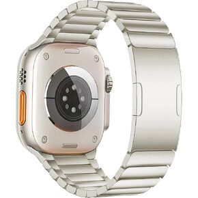 Titanium Watch Bracelet Band,DLC Scratch-Resistant Light-Weight Metal Rounded Corner Link Strap with Embedded Buckle,for Apple Watch Series 11/10/9/8/7,Ultra 3/2/1,SE 3/2/1 [2025] (46mm/45mm/44mm/49mm,Titanium) in Kuwait