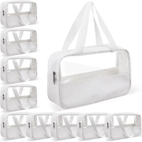 مجموعة حقائب مكياج بيضاء شفافة مكونة من 10 قطع، منظم سفر لمستحضرات التجميل من الجلد المقاوم للماء والبولي فينيل كلوريد مع مقابض معلقة، حقيبة تخزين أدوات الزينة المحمولة للنساء والرجال، مقاس 10.2 × 6.3 × 2.8 بوصة in Kuwait