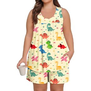 Lastshe طقم بيجامة مقاس كبير للنساء صيفي بدون أكمام وشورت Pjs مكون من قطعتين طقم صالة ناعم مع جيوب ملابس نوم in Kuwait