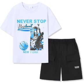 Boys Clothes 2PCS Outfits Basketball Print T Shirt & Cargo Shorts Summer Kids Clothes Teen Clothing Sets 7-12Y in Kuwait