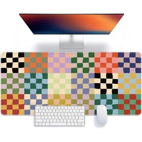 Office Desk Mat Large Mouse Pad Computer Desktop Cover Protector with Lycra Surface & Non-Slip Rubber Base, Edges Desk Protector for Keyboard, Mouse, and Writing(Retro Checkered) in Saudi Arabia