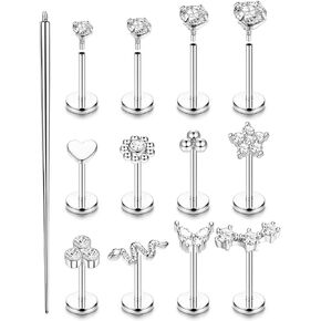 16G 18G أقراط مسطحة الظهر مترابطة داخليًا أقراط مسطحة الظهر 316L الجراحية الصلب Labret مسمار الغضروف القرط الشفاه اللولب محارة الزنمة ثقب المجوهرات in Kuwait