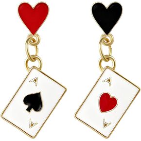1Pair Queen of Hearts Earrings, Asymmetric Red Heart Queen Poker Earring, Poker Clock Dangle Earrings, Red Tassel Earrings, Costume Accessories for Women in Kuwait