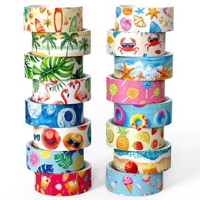 Summer Washi Tape Set - 16 Rolls Tropical Beach & Fruit Themed Decorative Tape for Journals, Scrapbooks (0.6" x 10 ft) - Ice Cream, Palm Trees, Seashells, Surfboards in Kuwait