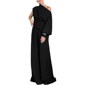 CHICME Womens Elegant 2 Piece Outfits One Shoulder Lantern Sleeve Side Slit Top and Flowy Wide Leg Pants Set in Kuwait