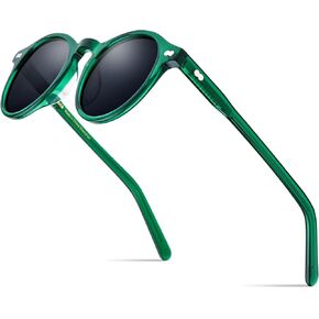 HEPIDEM Acetate Vintage Retro Round Sunglasses, Green Transparent Frame, Polarized UV400 Protection, Unisex Design 9401 in Kuwait