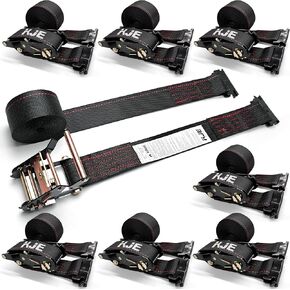 KJE E-Track Ratchet Straps, 8 Pack Black 2" x16' Heavy Duty Cargo Tie-Downs, 4500LBS Breaking Strength, Standard E Track Fitting Tie Down Ratcheting Strap for Cargo Vans, Trucks, Trailers in Kuwait