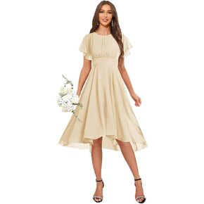 GUKARLEED Women’s Flutter Scoop Neck Bridesmaid Dresses with Sleeves High Low Knee Length Formal Dress Wedding Guest Dress in Kuwait