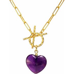 Gempires Gemstone Heart Front Toggle Necklace for Women | Gold Plated Heart Pendant with Paperclip Chain | Hypoallergenic Minimal Statement Jewelry | Carnelian, Green Onyx, Black Obsidian, Lapis Lazuli, Tiger Eye & More in Kuwait