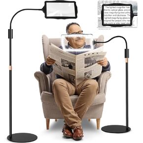 عدسة مكبرة للأرضية بدون استخدام اليدين، مع ضوء وحامل، 3 أوضاع إضاءة مكبرة للأرضية قابلة لإعادة الشحن، مناسبة للقراءة والخياطة والحرف اليدوية والتطريز والعمل عن قرب. مكبرات لكبار السن in Kuwait