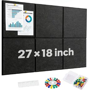 Cork Board for Wall 18''×27'', Black Bulletin Boards, 6 Pack Felt Wall Tiles with Pushpins, Cork Boards for Office, School, Home Pin Board Tack Board, Felt Board for Decor in Saudi Arabia