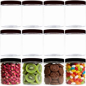 12 عبوة من الجرار البلاستيكية بأغطية سعة 8 أونصة، حاويات تخزين شفافة واسعة الفم بأغطية سوداء، برطمانات بلاستيكية شفافة مستديرة فارغة مع أغطية وملصقات لزبدة الجسم وملح الاستحمام والسلايم ومنتجات التجميل in Kuwait